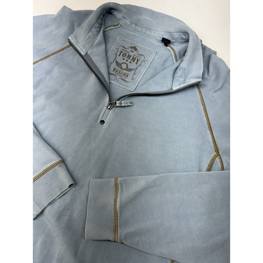 Tommy Bahama Sweatshirt Mens L Blue Pullover 1/4 Zip Mock Neck Logo Relax